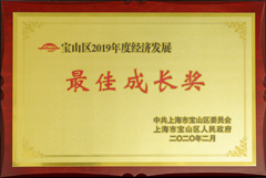 Best Growth Award for Economic Development in Baoshan District in 2019